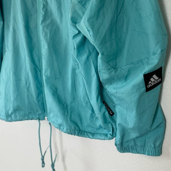ADIDAS W.N.D HOODED RAIN JACKET BLUE SPIRIT WINDBREAKER OVERSIZED S $100 - Picture 3 of 9